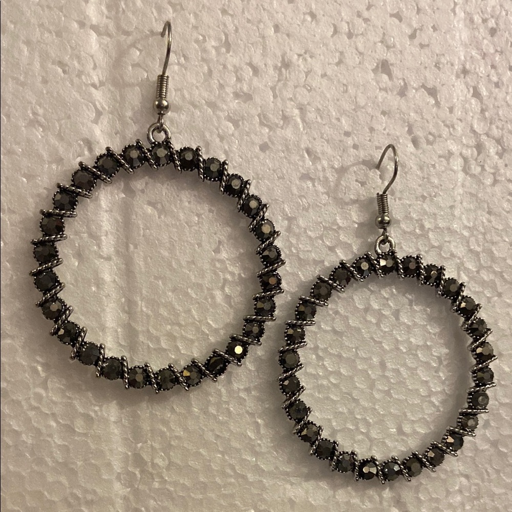Black rhinestones Hoop earrings
